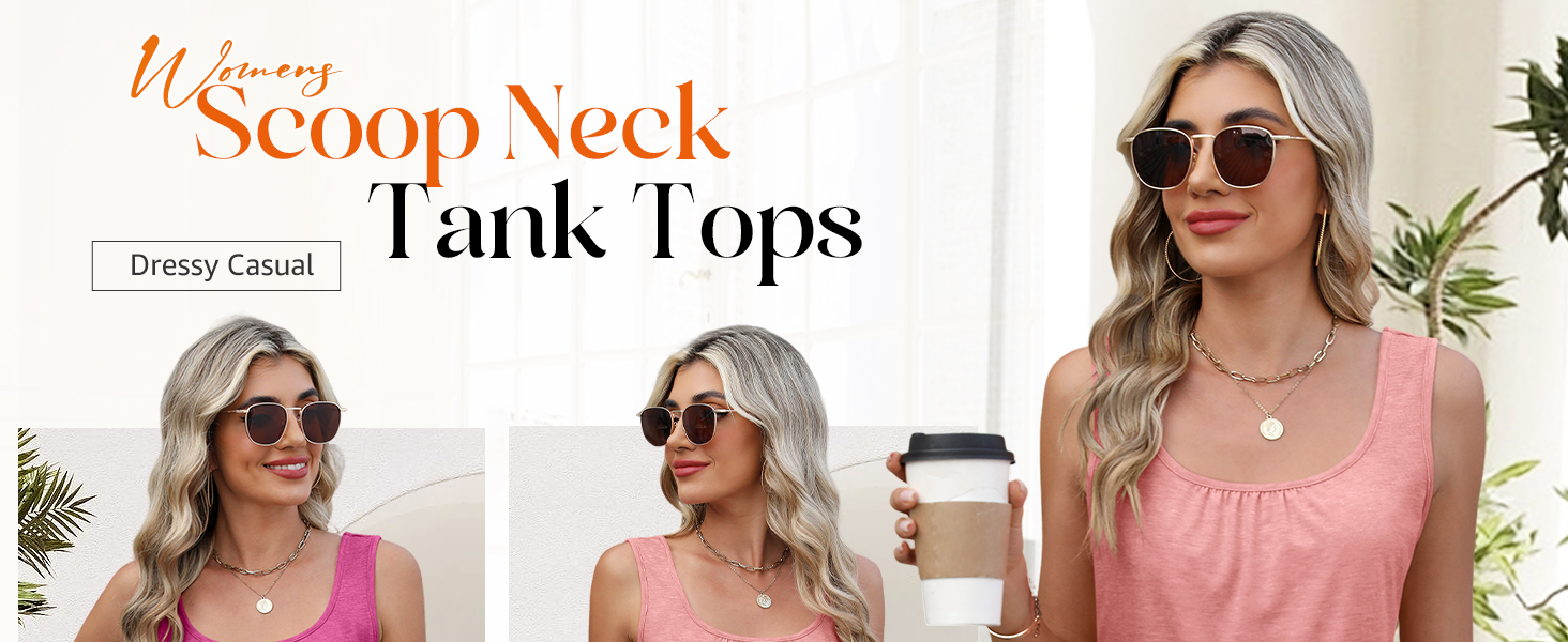 Womens Banded Bottom Scoop Neck Tank Tops Pleated Loose Fit Sleeveless Tops Summer Outfits Outfits