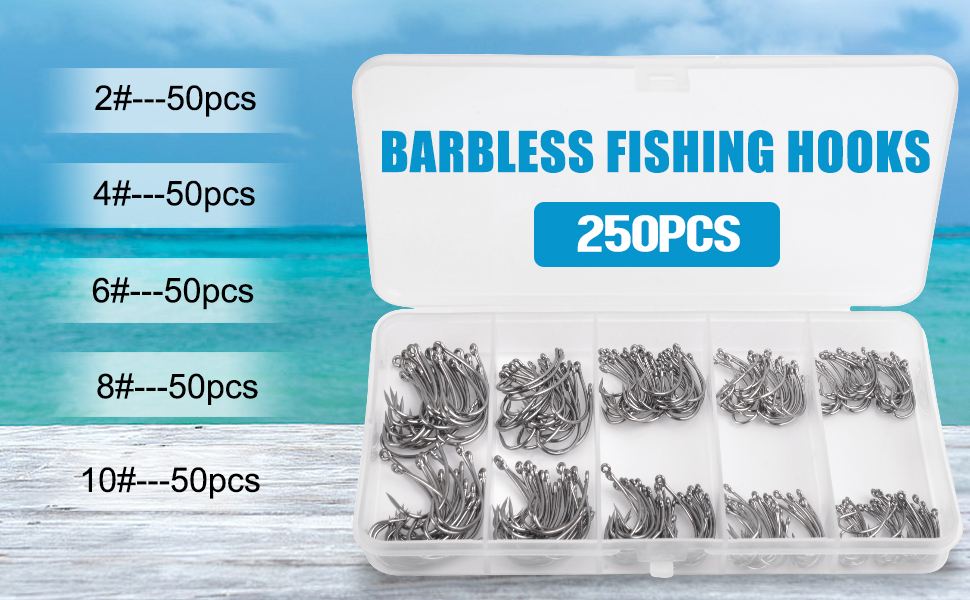 Barbless Fishing Hooks Kit, 250pcs Carp Fishing Hooks