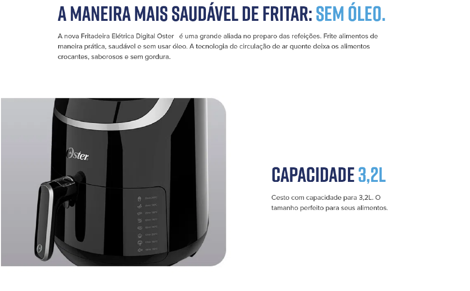 Fritadeira Black Digital Fryer 3,2L Oster com Painel Touch