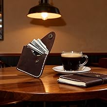 Minimalist Handmade Full Grain Leather Card Wallet, Ultra Thin Card Case for Men &amp; Women