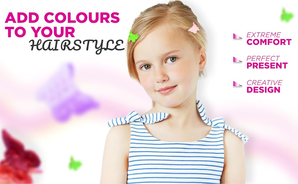 Kid holding her hairs with butterfly hair clips