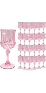 24 Pack 11 Oz Pink Plastic Wine Glasses With Stem Disposable Plastic Wine Cups Goblet Bulk Party Stylish Wine Glasses Weddings Bridal Shower Birthday Anni