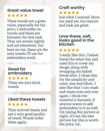 Embroidery towels, craft-worthy cloths