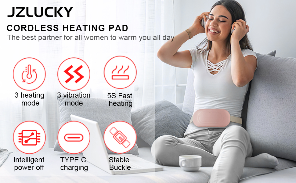 JZLUCKY Portable Heating Pads for Cramps, Fast Large