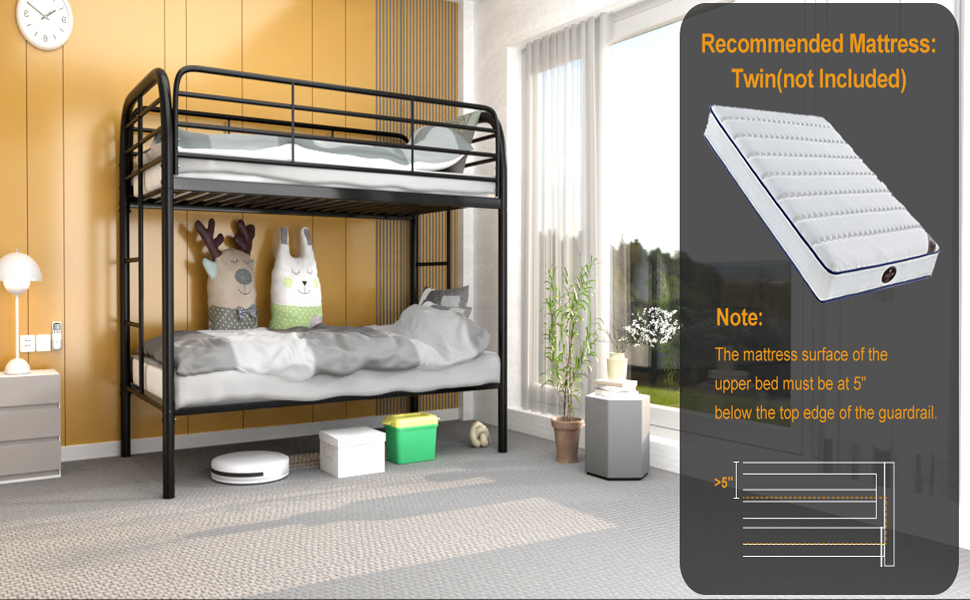 JAORD Metal bunk Bed Twin Over Twin, FullLength Industrial