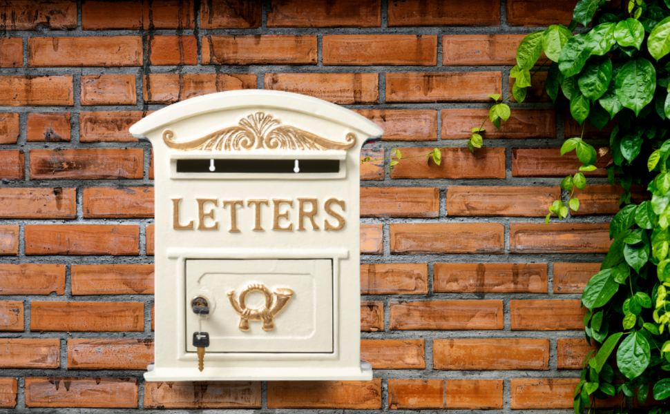 Assorted Collections White Post Box Wall Mounted Sleek Simple Design Mailbox With Street Safe