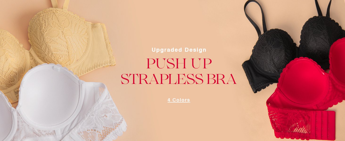 Deyllo Women's Push Up Strapless Bra Lace Underwire Full Coverage