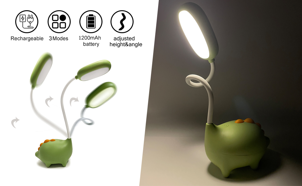 Maygone Cute Green Dinosaur Desk Lamp,Kids Desk Lamp Gooseneck Dinosaur
