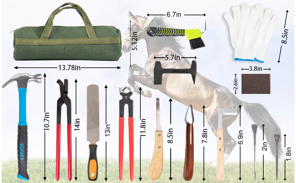 Horses Farrier Hoof Tool Kit 62Pcs Professional Horses Hoof Trimmers Shears Tools
