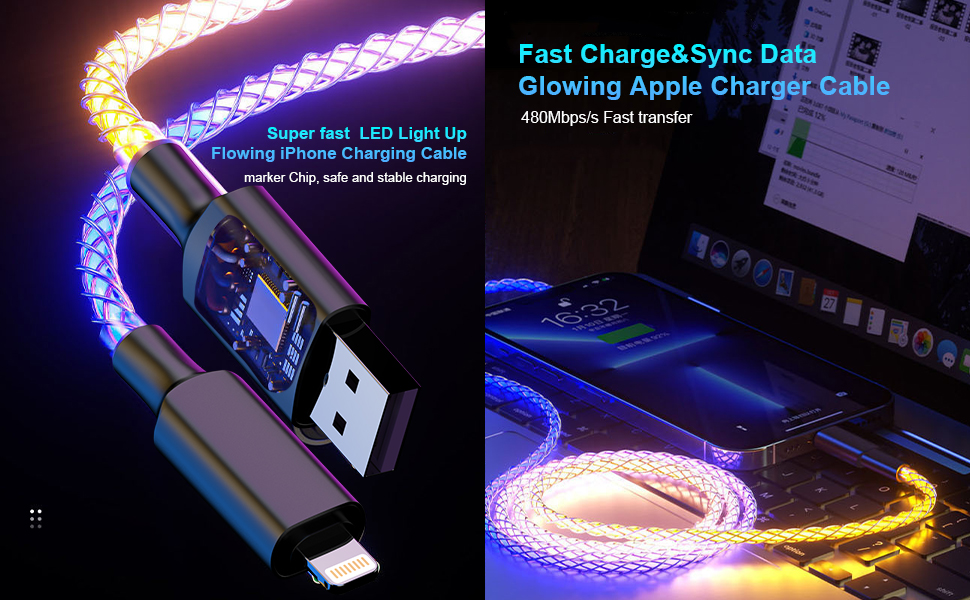 Light Up iphone Charger Cable 20W Fast Charging LED iPhone