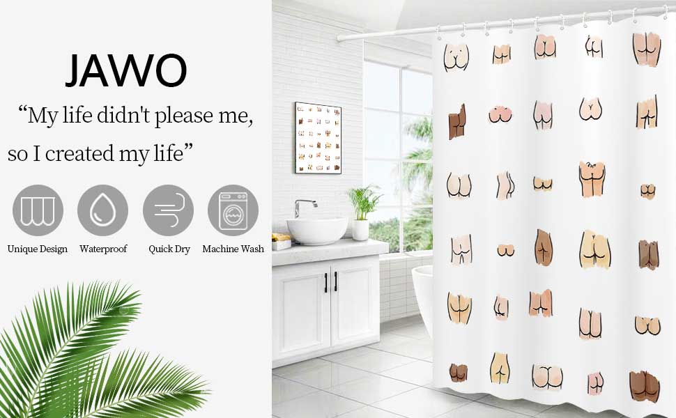 JAWO Funny Shower Curtain for Bathroom, Fun Butt Hilarious