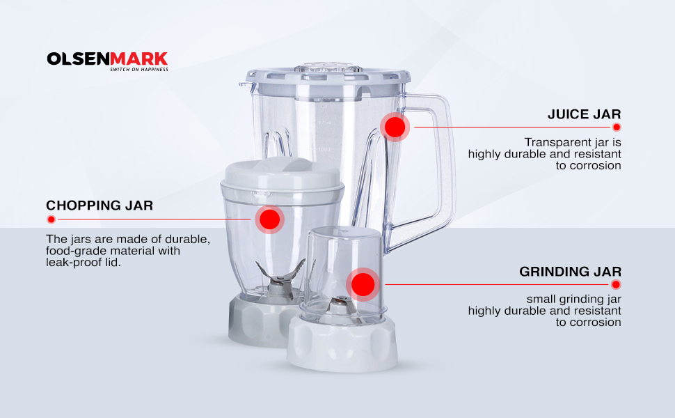 Olsenmark 3 in 1 Juicer Blender Chopper Set 1.5 L 600 W OMSB2054S White