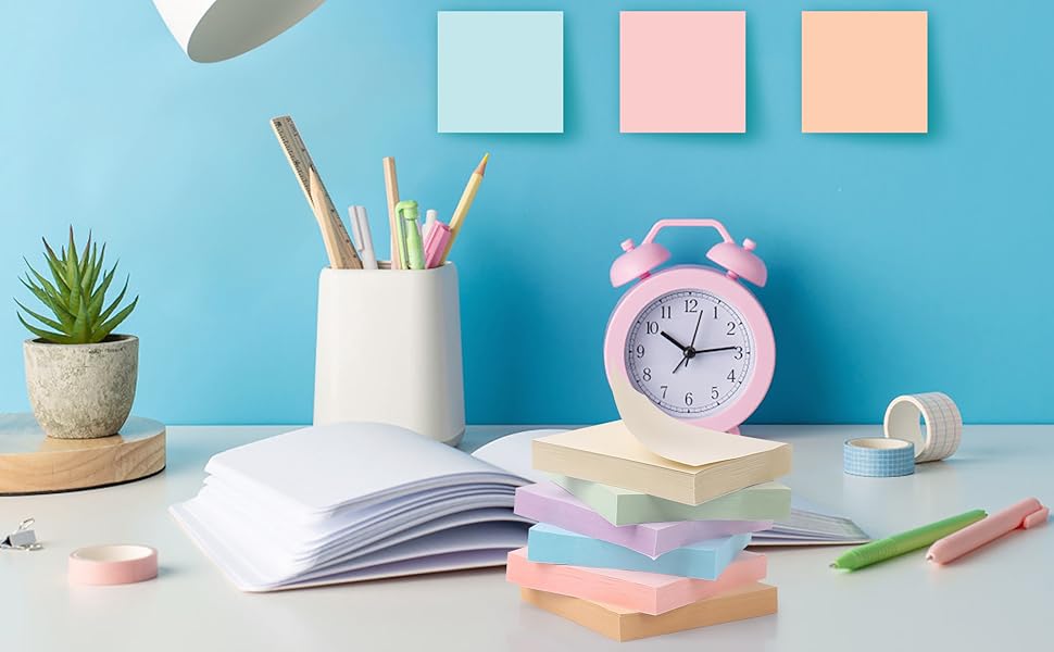Super Sticky Notes, 600 Sheets Self-Sticking Notes for Walls Desktop Monitors and Fridge, Multi Use Sticky Notes in Pastel Colour for Organization and to Do Lists, 6 Pack 17 post it notes