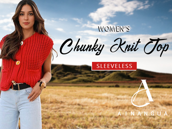 Ainangua Sleeveless Cropped Cardigan for Women Casual Chunky