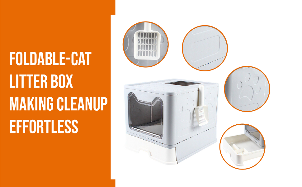 SAMADA Cat Litter Tray, Hooded Cat Litter Box with Lid and Scoop, 21