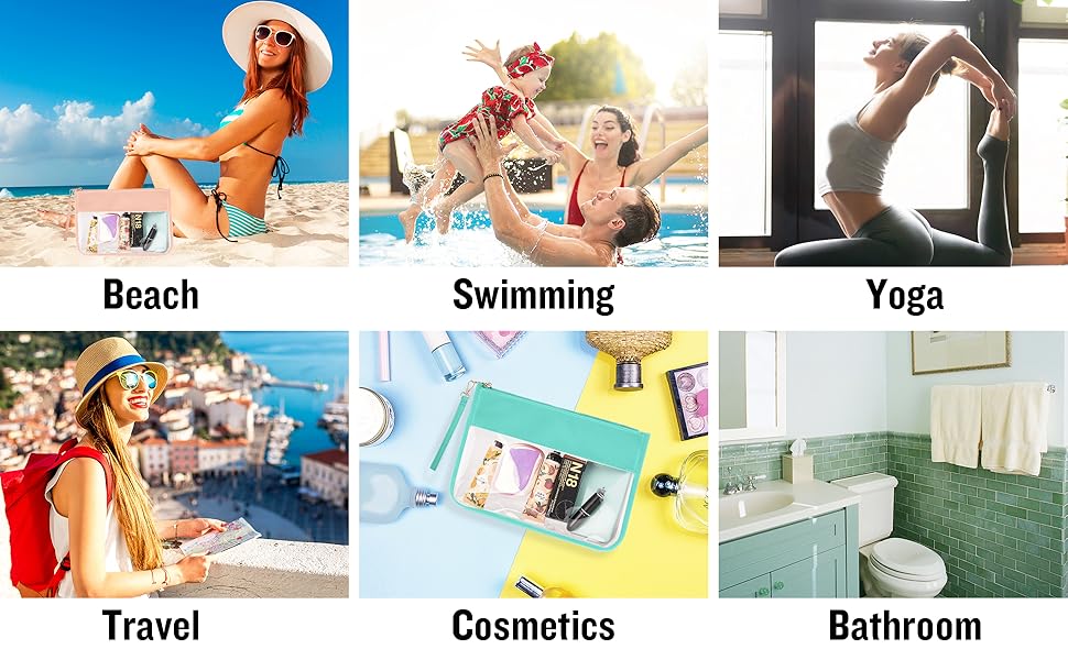 izuzta Clear PVC Flat Pouch, PU Travel Makeup Bag Clear Zipper Pouch with Wristlet