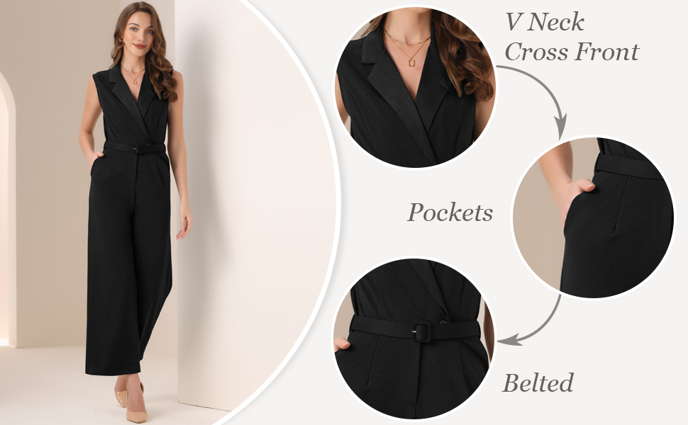 Amazon.com: Allegra K Womens' Sleeveless Jumpsuits Belted V