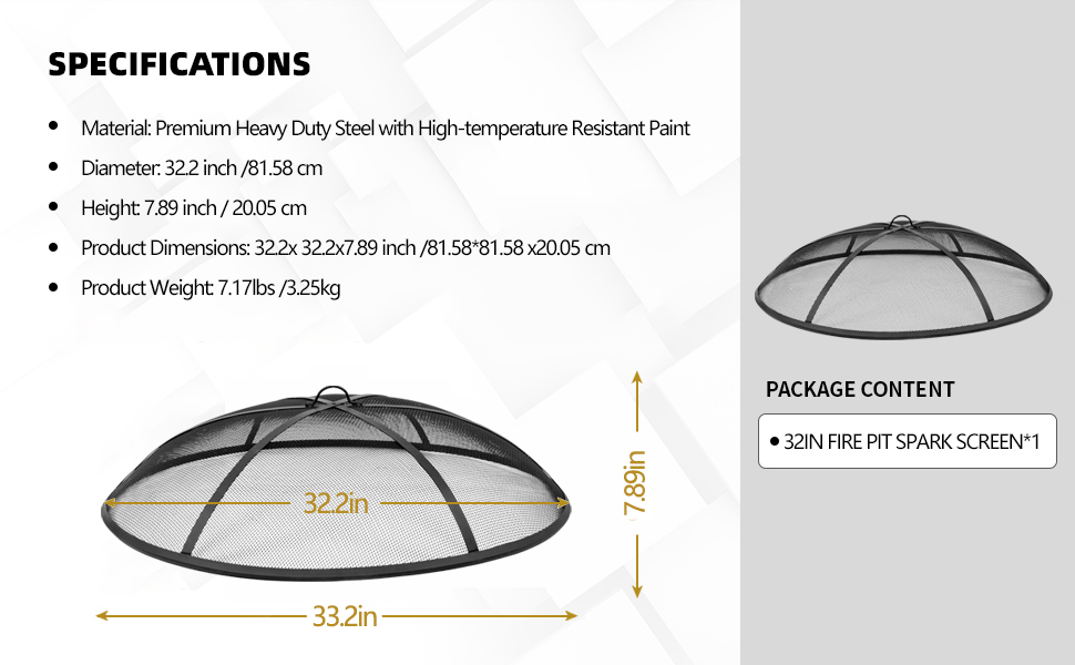 32Inch Heavy Duty Steel Fire Pit Spark Screen Cover,Outdoor