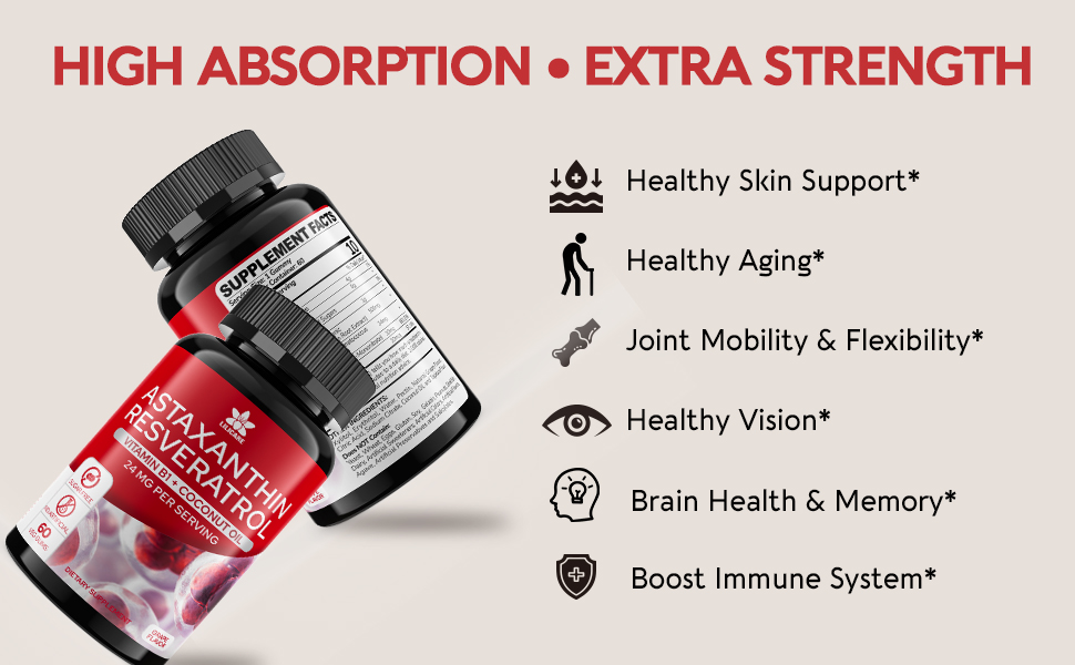 SugarFree Astaxanthin 24mg Gummies with Resveratrol 500mg