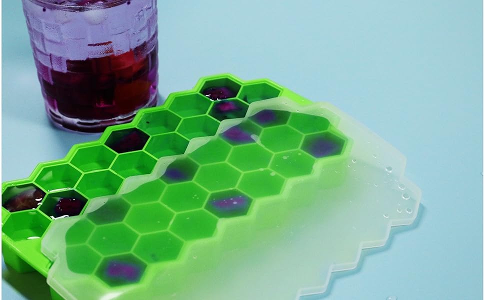 Ice Cube Trays for Freezer with Lid37 Grid 3pcs Green