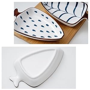 Ceramic Pinch Bowl with Bamboo Tray - Decorative Fish Shaped Chips and Dip Serving Dish Platters