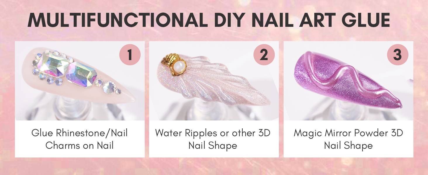 Champagne Nail Rhinestone With Gel Nail Glue For Gems 15ML Strong