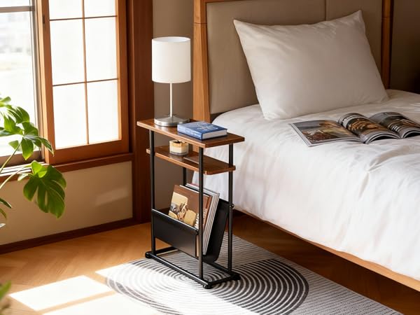 ベッドサイドテーブル - bedside table Amazon|ZEXVIDA サイドテーブル スリム 幅18cm 布袋付き ベッド