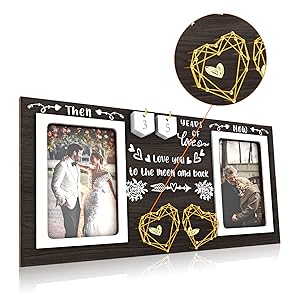 Anniversary Wedding Gift for Couple, Wood Photo Frame Holds 2 4x6 Inches Photos
