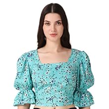 Crop Top with Back Tying Closure and Puff Sleeves