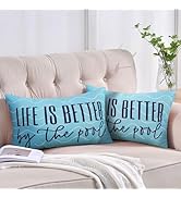 Adabana Outdoor Waterproof Throw Pillow Covers 12x20 Inch Set of 2 Blue Decorative Porch Lumbar P...