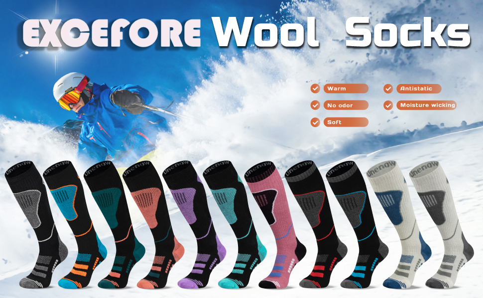 Merino Wool Ski Socks, Cold Weather Socks for Snowboarding, Snow