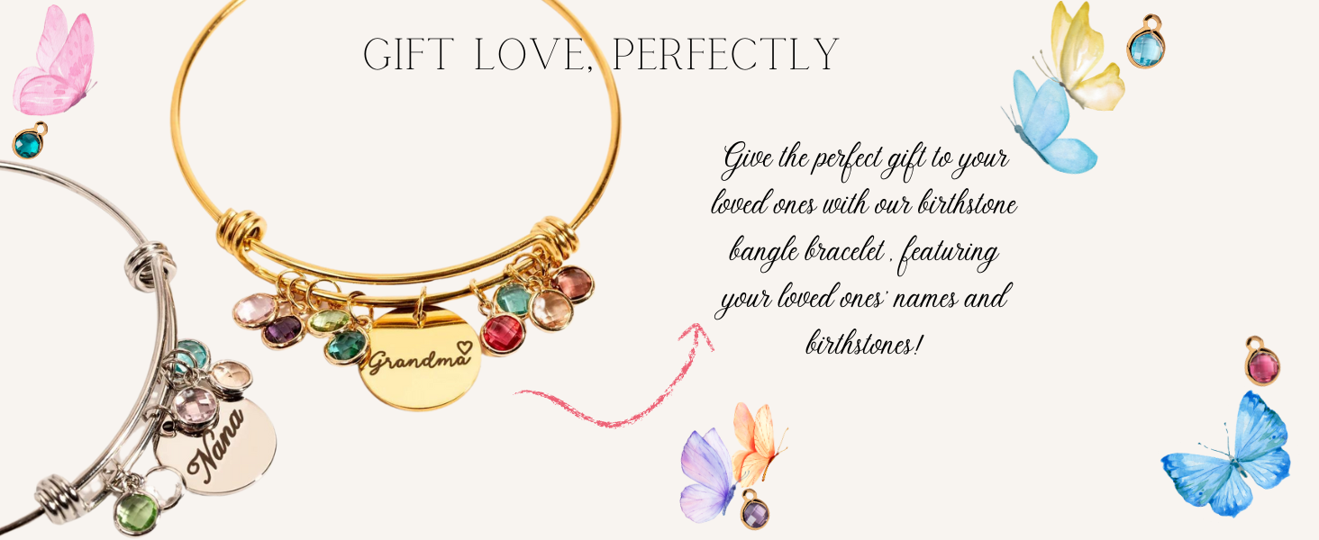 Grandma Birthstone Bangle Bracelet