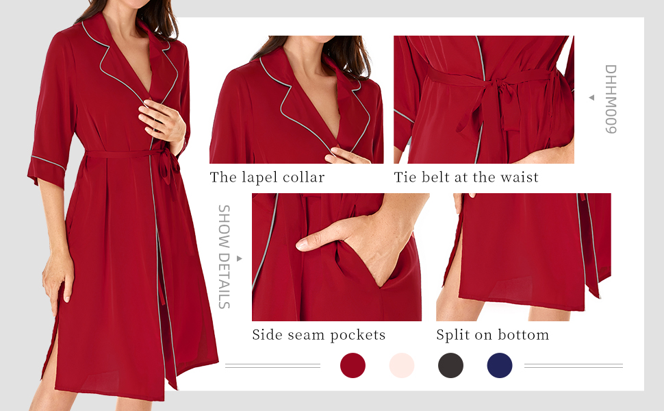 DIASHINY Long Satin Robe For Women Pure Solid Color Kimono Bath Robes