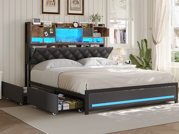 Amazon.com: busyaeh Queen Size Bed Frame with 4 Under-Bed