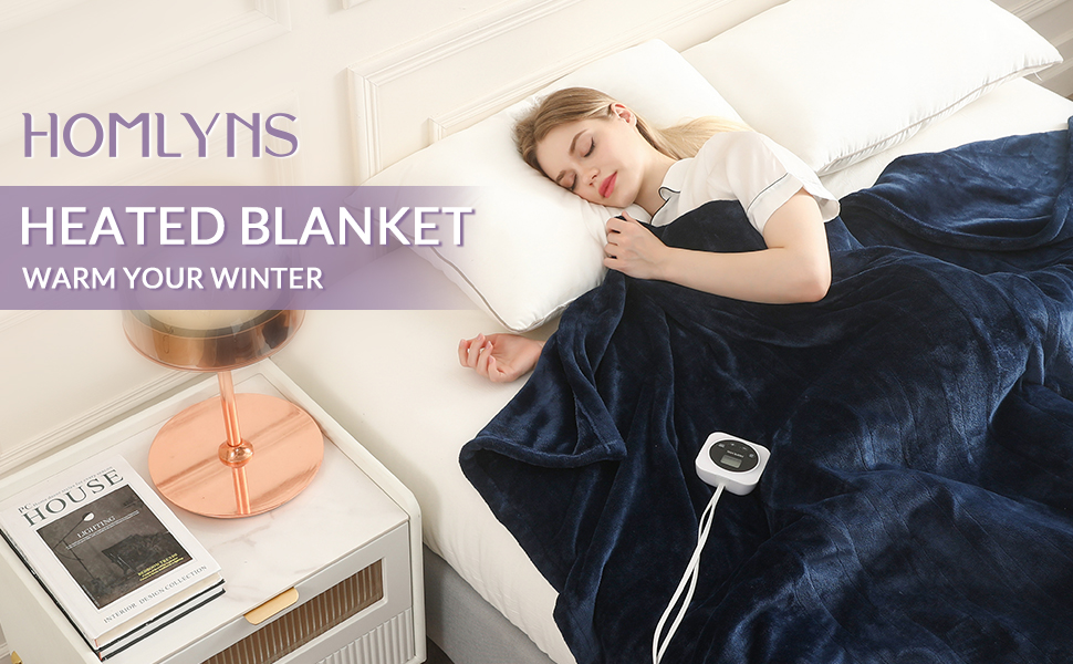 HOMLYNS Electric Blanket Queen Size Dual Control, Heated Blanket with 112H Timer