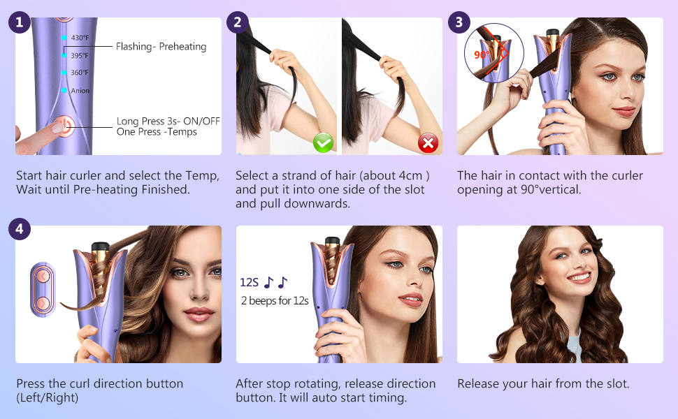 Automatic Curling Iron, Auto Hair Curler Wand with 4 Temp Up to 430℉& Timer & Dual