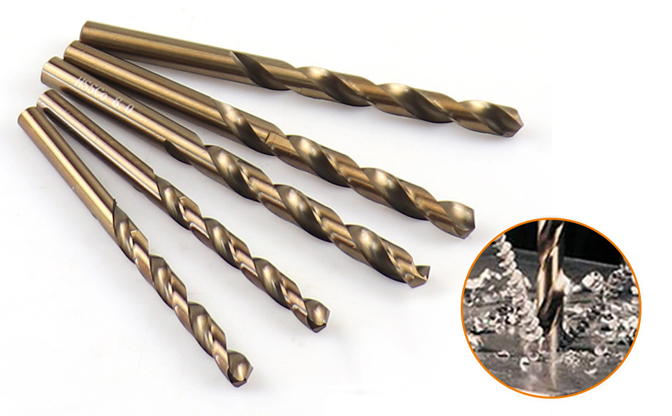 ECVV 6Pcs Cobalt Drill Bit Set, 28mm High Speed Steel Twist Drill Bit