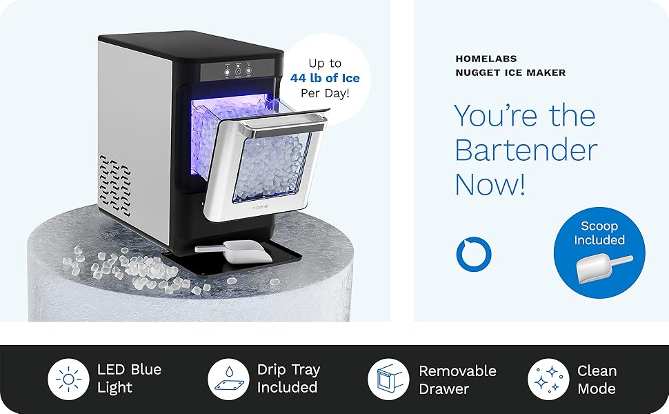 hOmeLabs Countertop Nugget Ice Maker Stainless Steel with