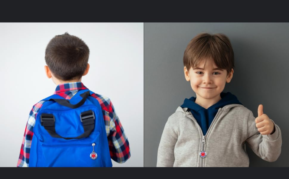 boys wearing ASTHMA INHALER alert tags