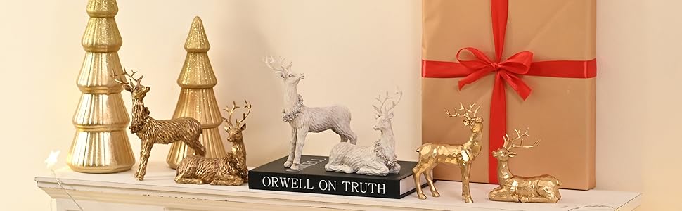 Amazon.com: AOMOONOA White Christmas Reindeer Figurines