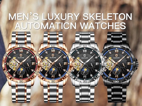 Amazon.com: GLENAW Automatic Watches for Men, Rhinestones