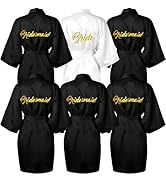 6 Pieces Bride Bridesmaids Robes for Wedding, Bridal Party Satin Robes, Wedding Party Bathrobes, ...