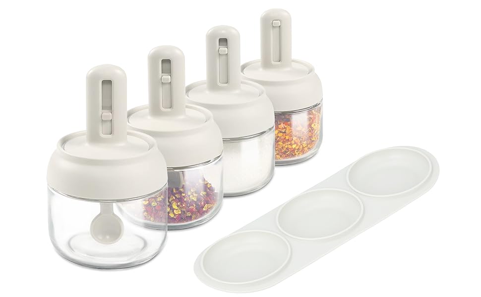 Condiment Jar Spice Container with Lids Ceramic Serving Spoon, Tray Best Pottery Cruet Pot