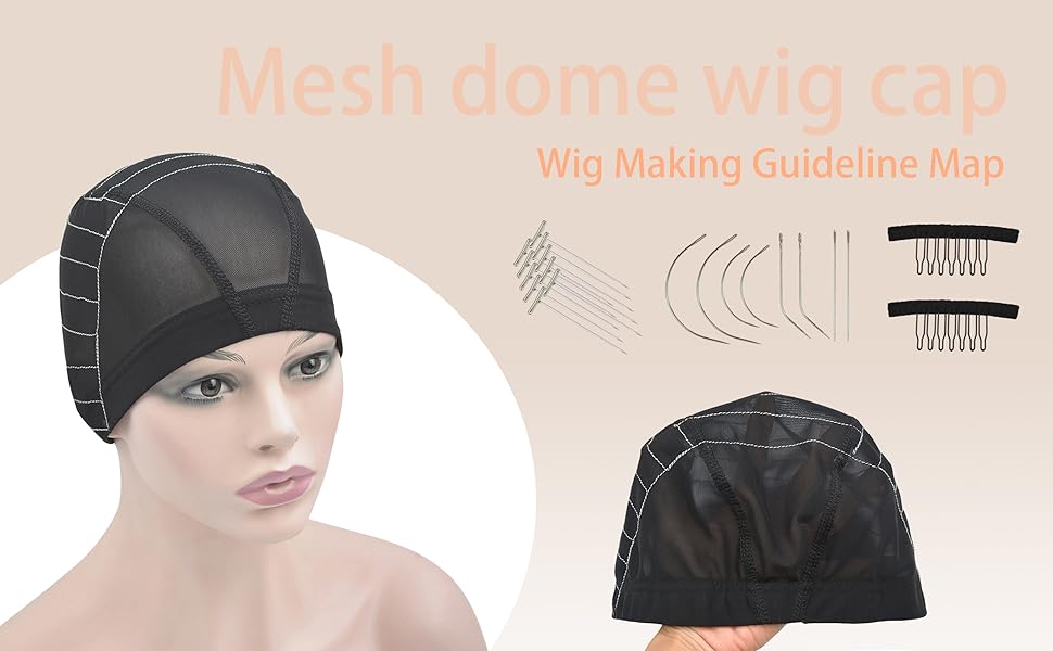 Mesh Dome Wig Cap with Guideline Map