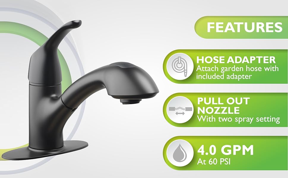 Homewerks Single Handle Pull Out Laundry Faucet 1 or 3 Hole