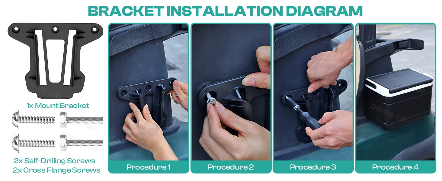 Drive-up Club Car Cooler includes complete mounting kit, easy to install.