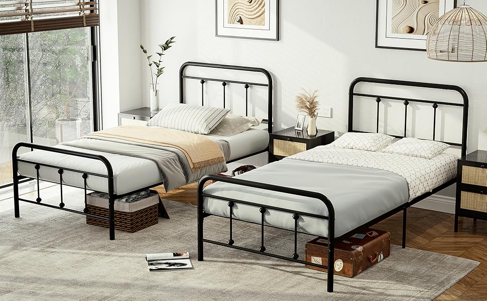 AOVSA Metal Twin XL Platform Bed Frame with Headboard