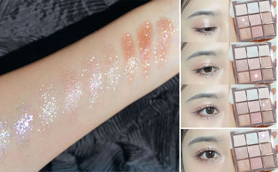 Eyeshadow Palette, Shimmer Eye Shadow Pallets for Women, 9 Colour Glitter Eye Make-Up Palettes