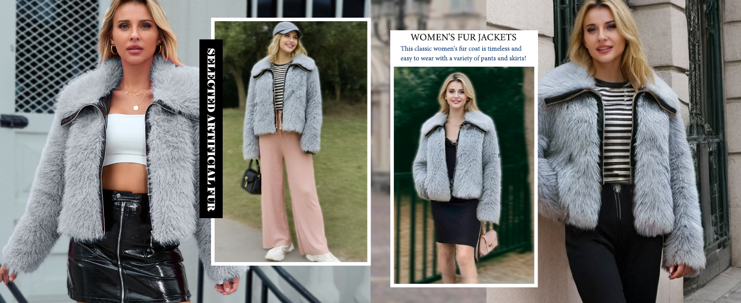 Blue Faux Fur Coat Women’s Jacket Shaggy Outwear Long Sleeve Warm Winter