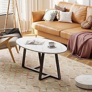 Amazon.com: Wolawu Coffee Table Small Oval Table,White Faux